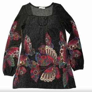 Anthropologie Hazel Embroidered Tunic Dress - Wool Blend - A-Line - Med - Gray